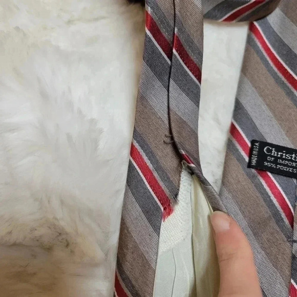 Vintage Christian Dior Gray Striped Polyester Silk Neck Tie - Picture 3 of 6